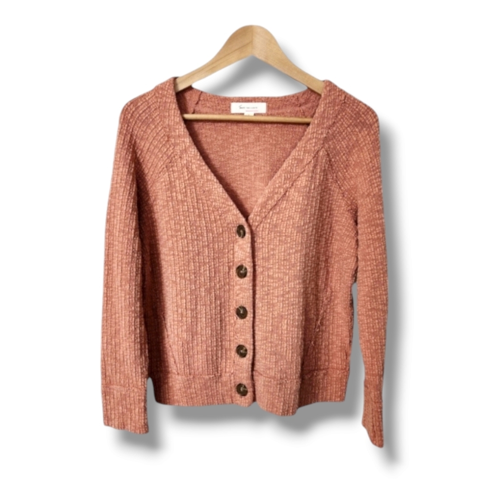 Vince Camuto Peach/Coral Textured Large Button Cardigan Sweater | Small